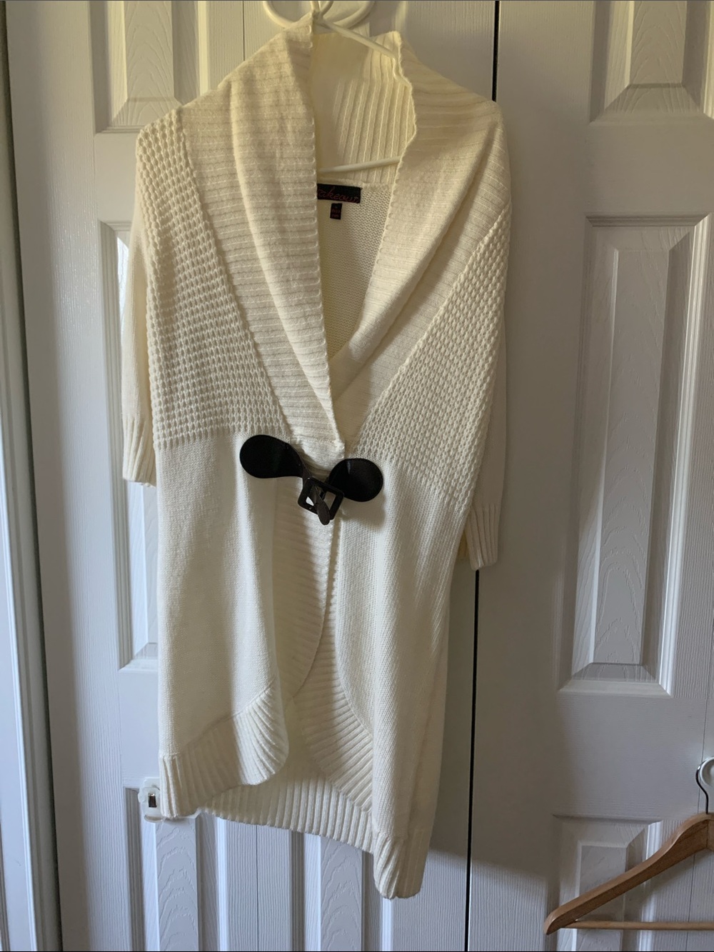 Cream Shawl-Collar Knit Cardigan with Toggle Accent